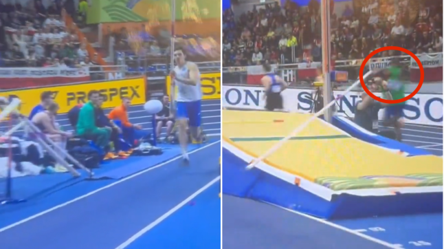 Pole vaulter wipes out heptathlete in scary moment at World Athletics Indoor Championships